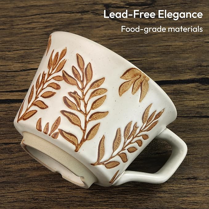 LINVIA Ceramic Coffee Mug, 12 oz Novelty Unique Teacup with Handle, Stoneware Cup for Tea Mocha Latte Cappuccino Espresso (Ivy)