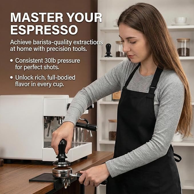 53.3mm Espresso Tamper Set – 30lb Calibrated Spring-Loaded Coffee Tamper with Click Feedback, 4-Leaf Leveler, 316 Stainless Steel Puck Screen Anti-Slip Mats for 54mm Portafilter