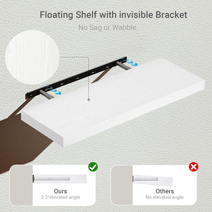 Vivelove Floating Shelves for Wall 24 inchs Long, 9.1” deep Wall Shelf for Bedroom, Bathroom, Living Room, Kitchen, Office Home Decor, Deep Wood Shelves with Invisible Brackets, Set of 2 White