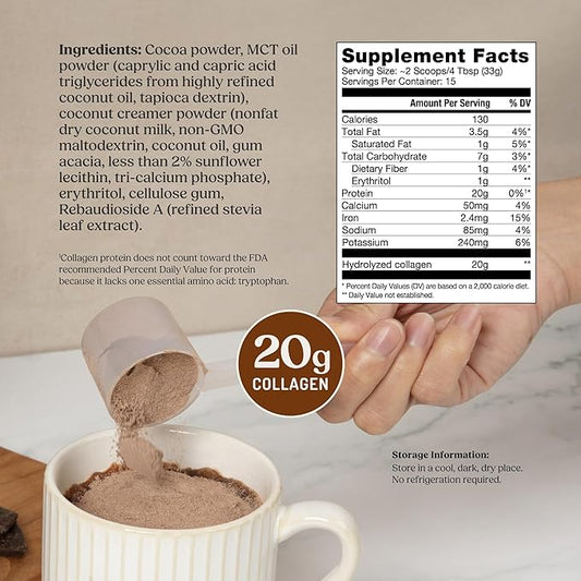 Bulletproof Chocolate Collagen Protein Powder with MCT Oil, 19g Protein, 17.6 Oz, Collagen Peptides and Amino Acids for Healthy Skin, Bones and Joints