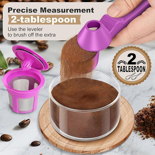Coffee Scoop & Funnel for Reusable K Cup Refillable Coffee Pods, Coffee Measuring Spoon 2 Tablespoon Capacity, Scoop with Funnel for Ground Coffee, Protein Powder, Tea (Purple, 1 Pack)