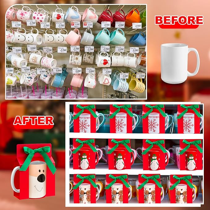 Kosiz 36 Pcs Mug Boxes Sublimation Coffee Mugs Gift Bags with Window Packaging Storage Box for Shipping Selling Wedding Valentines Gift Packaging Wrapping (for 15oz Mug,Red,Green)
