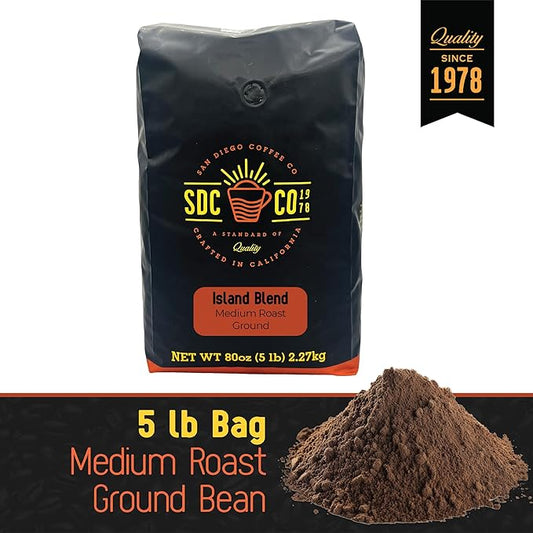 San Diego Coffee Island Blend, Medium Roast, Ground Coffee, 5-Pound Bag Café molido tostado
