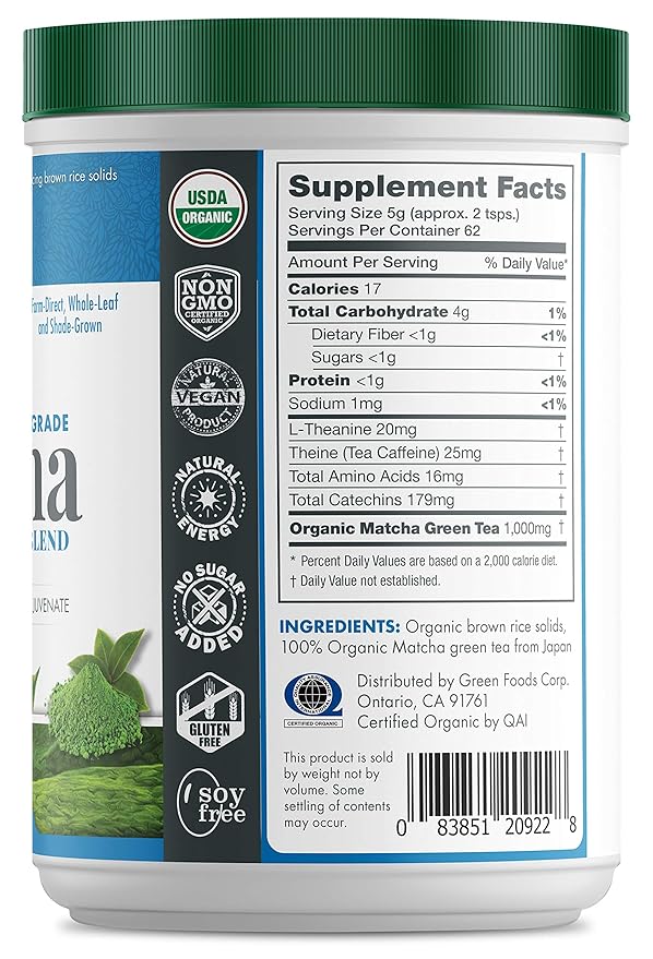 Green Foods Organic Ceremonial Grade Matcha Green Tea 11oz - First Harvest, Farm-Direct