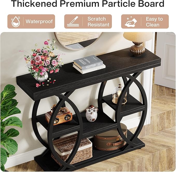 Tribesigns 39.4" Console Table, Industrial 4-Tier Sofa Table Entryway Table with Storage Shelves, Narrow Wood Accent Tables with Metal Frame for Small Spaces, Hallway, Foyer, Black