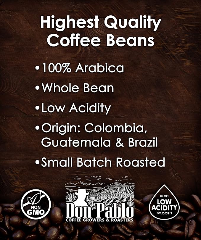 Don Pablo Gourmet Coffee - Signature Blend - Medium Dark Roast - Whole Bean Coffee - 100% Arabica Beans - Low Acidity and Non-GMO (2 Pound, Original)