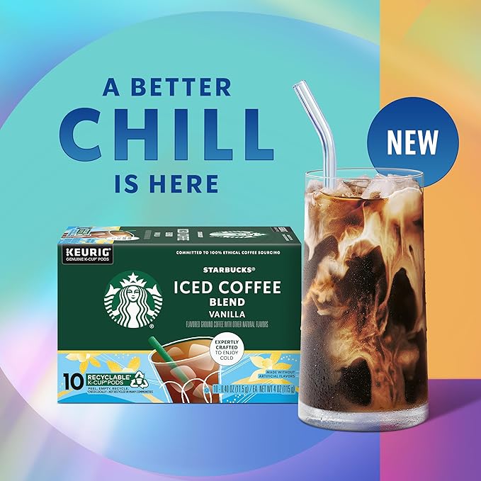 Starbucks K-Cup Coffee Pods, Iced Coffee Blend, Vanilla Naturally Flavored for Keurig Brewers, 100% Arabica, 6 Boxes (60 Pods Total)