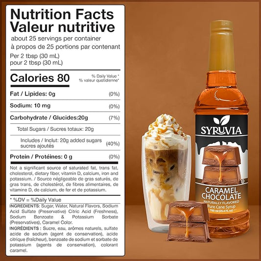 Syruvia Coffee Syrup, Caramel Chocolate Flavored Syrup for Drinks, Lattes and Desserts – 25.4 fl oz