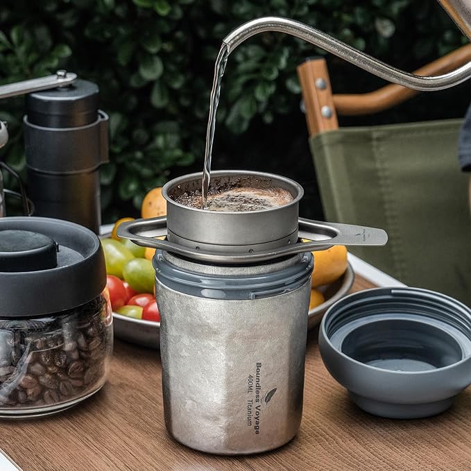 iBasingo Titanium Coffee Cup 400ml Insulated Travel Mug Spill Proof with Sliding Lid Reusable Double Wall Tea Cup Car Coffee Tumbler for Keeping Hot/Ice Water Tea Beer Ti3236D