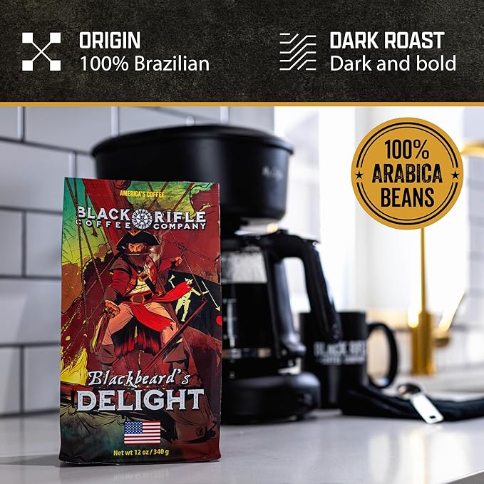 Black Rifle Coffee Company Blackbeard's Delight, 12oz Bag, Ground Coffee Dark Roast - Roasted Blend Made from Arabica Beans - Colombian & Brazilian Beans - Veteran Founded & American Made (Pack of 2)