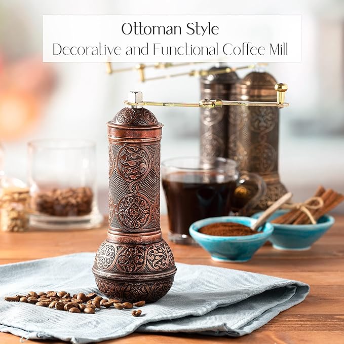 Crystalia Refillable Coffee Grinder, Authentic Manual Mill with Adjustable Grinder, Metal Coffee Mill with Handle, Antique Coffe Grinder with Hand Crank, Adjustable Coarseness