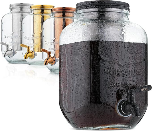 BTaT- 1 Gallon Cold Brew Coffee Maker, Thick Glass Pitcher with Stainless Steel Filter, Lid & Spigot, Iced Coffee & Sun Tea Brewer, Large Mason Jar Cold Brew Container, Fast Iced Tea Maker for Fridge