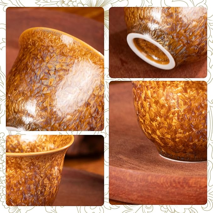 KAMMAK Ceramic Tea & Coffee Cups Set of 2 - Vintage Crystalline Glaze Espresso Mugs, 2.25oz Hand Painted for Afternoon Tea or Coffee, Birthday Gift for Women Men, Magnolia Cup