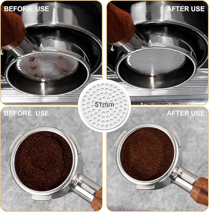 51mm Espresso Accessories Kit, Spring Loaded Calibrated Tamper, WDT Tool, Puck Screen and Dosing Funnel Set Fits Delonghi 51 mm Espresso Coffee Machines and Portafilter, Professional Barista Tools