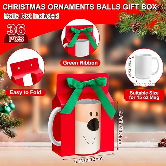 Kosiz 36 Pcs Mug Boxes Sublimation Coffee Mugs Gift Bags with Window Packaging Storage Box for Shipping Selling Wedding Valentines Gift Packaging Wrapping (for 15oz Mug,Red,Green)