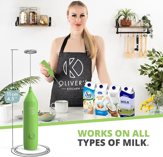 Oliver's Kitchen ® Handheld Milk Frother- Create Milky Foam For Coffee, Cappucino, Hot Chocalate And More in Seconds - USB-C Rechargeable