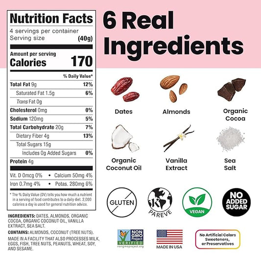 Bahamii Snack Bars, Made with Dates & Nuts, Healthy Snacks, Gluten Free, Good Source of Fiber, Only 6 Ingredients, For Kids & Adults, No Added Sugar, Vegan, 4 Pack, Chocolate Almond