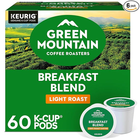 Green Mountain Coffee Roasters Breakfast Blend, Keurig Single Serve K-Cup Pods, Light Roast Coffee, 60 Count, (6 Packs of 10)