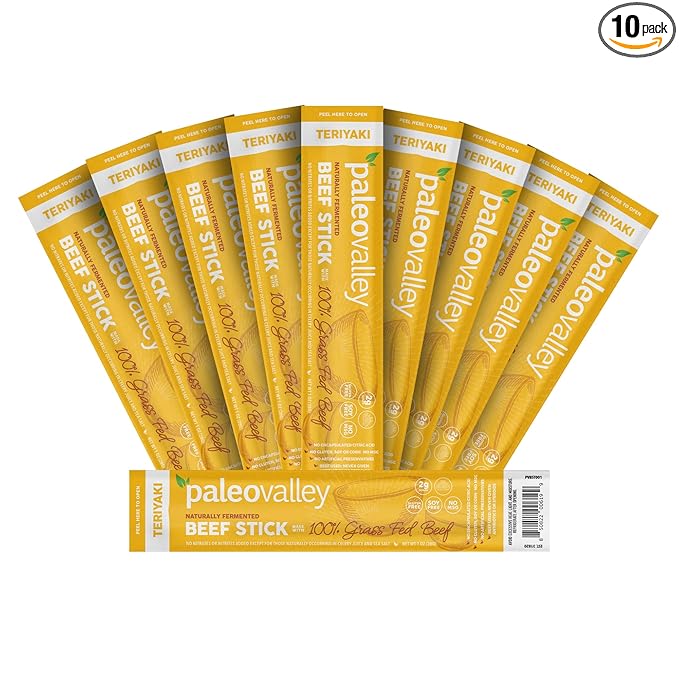Paleovalley 100% Grass Fed Teriyaki Beef Sticks - Delicious Gluten Free Beef Snack - High Protein Keto Friendly
