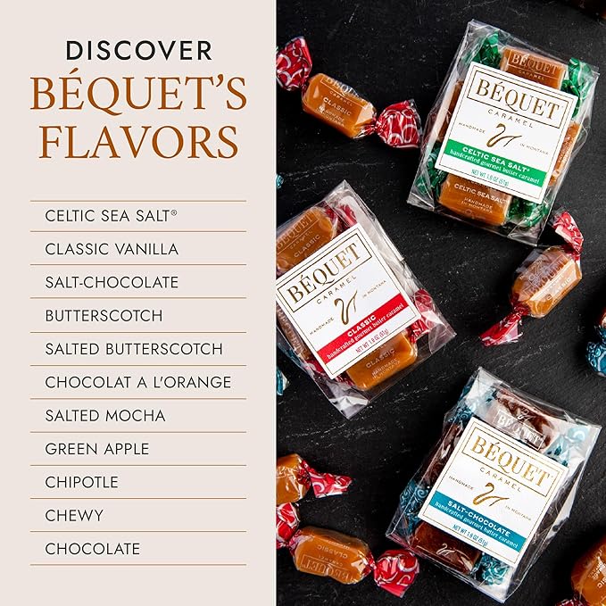Béquet Caramel - Celtic Sea Salt Caramel - Gourmet Caramel Candy - Salted Caramel Candy Individually Wrapped - Made in Montana - Kosher (Star D) and Gluten Free - 5 LB Box