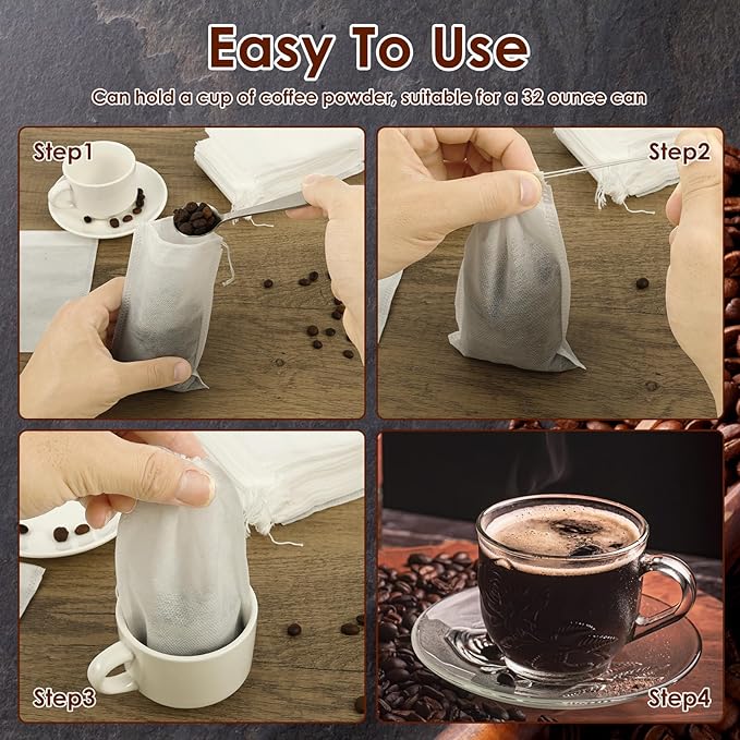 1000Pcs No Mess Cold Brew Coffee Filters, 4x6 Inch Disposable Coffee Filter Bag with Drawstring, Fine Mesh Brewing Bags for Loose Leaf Tea, Iced Coffee and Herbs