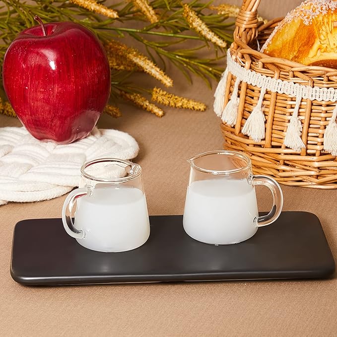 8 Pcs Glass Creamer Pitcher 2.3 oz Mini Transparent Milk Pourer Small Glass Pitcher with Handle Carafe Coffee Mug Pot Tea Fair Cups for Table Serving Milk Coffee Tea Syrup