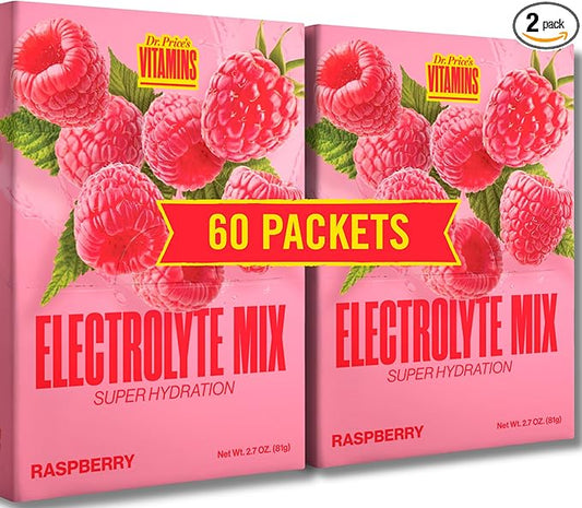 Dr. Price’s Electrolytes Powder Packets – Raspberry, 60 Packets | Sugar Free Electrolytes | Hydration Drink Mix, 72+ Trace Minerals, Keto Electrolytes, Vegan, Doctor-Formulated, Made in USA