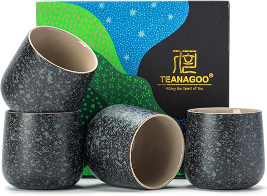 TEANAGOO Japanese Tea Cups, Chinese Tea Cup, 7.2Oz / 205 Ml, Ceramic Tea Cups for Adults, Ceramic Cups no Handles, Japanese Cups, Asian Matcha Cup, Charcoal Grey, 4 Pcs/Box, H17