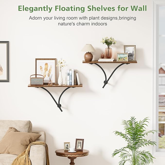 Floating Shelves, 26.7 Inch Long Wall Shelf Set of 2, Wide Display Shelf Wall Mounted Hanging Shelving for Bathroom, Living Room, Bedroom, Kitchen, Rustic Brown