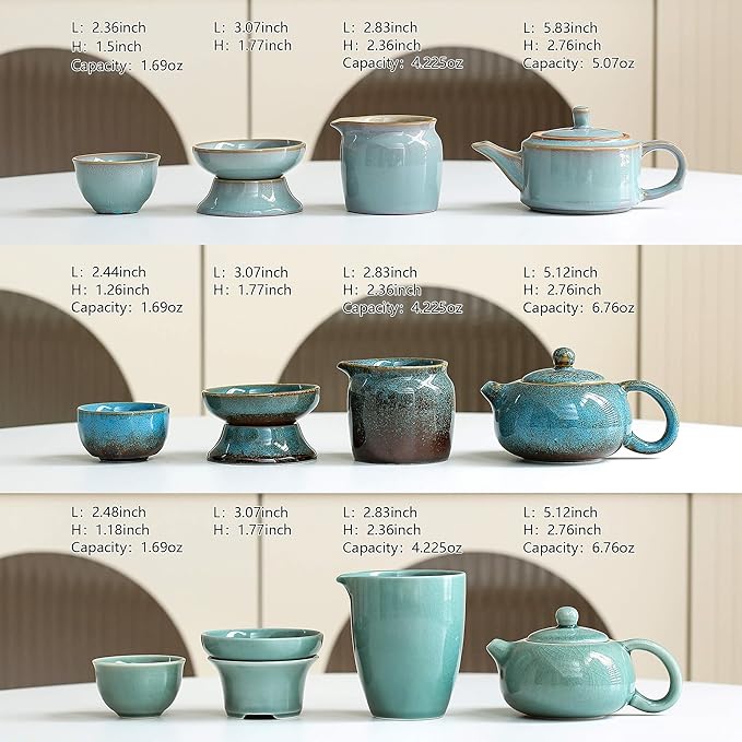 Chinese Tea Set, 10-Piece Ceramic Set with Teapot and Cups, Gongfu Tea Set,Tea Gift Sets,Outdoor and Office (Kiln-Changed Blue)