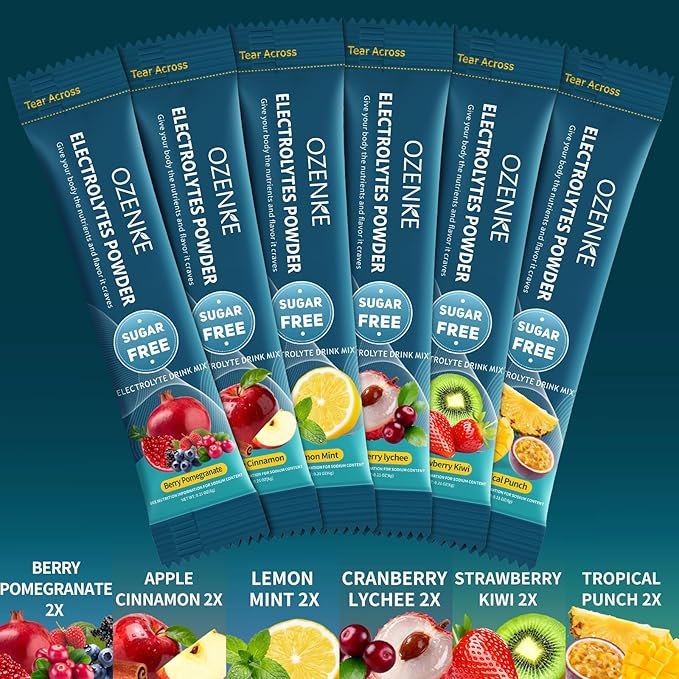 Electrolytes Powder Packets, 30 Sticks Hydration Packet Sugar Free, Electrolyte Drink Mix Travel Electrolyte for Rapid Hydration, 6 Flavors