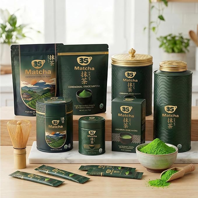 35°N MATCHA Organic Ceremonial Grade Matcha Powder, USDA Certified, 100% Pure Green Tea, First Harvest, No Additives, High in Antioxidants, L-Theanine & EGCG, Smooth Taste for Lattes & Baking, 1.4oz (40g)