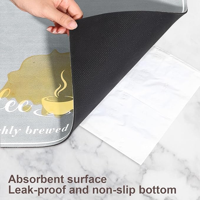 Absorbent Coffee Mat, Fashion Dish Drying Mat for Kitchen Counter Coffee Bar Accessories Espresso Machine Dish Rack 16" x 24" Light Grey