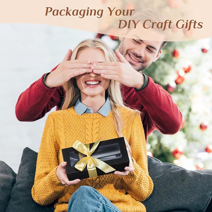Honoson 24 Pcs Tumbler Gift Box with Ribbon for Sublimation Glass Exhibition Boxes Transparent for 12oz 16oz 20oz Drinking Cup Glasses Jars Mug Can Blanks(Black)