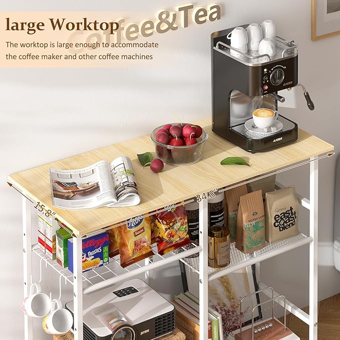 Kitchen Microwave Cart, Microwave Stand with Adjustable Shelf, Coffee Bar Stand Kitchen Baker's Rack with Wheels Rolling Storage Cart Organizer Shelf for Living Room, Office, Balcony