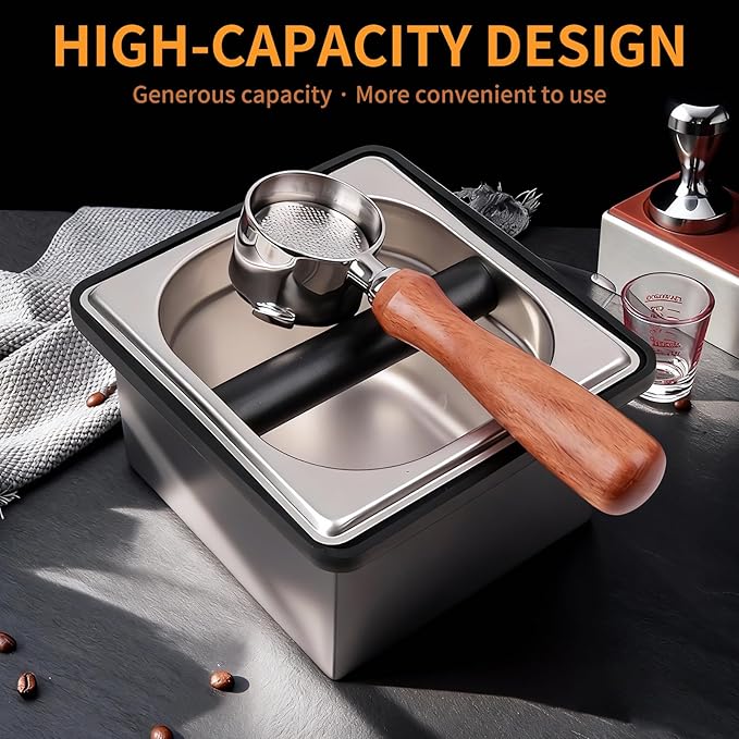 Espresso Knock Box,Large capacity Stainless Steel coffee knock box,espresso grounds knock box Suitable for use in cafés and homes(7.28 x 6.8 x 4.25 inch)