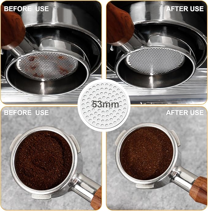 53mm Espresso Accessories Kit, Wooden Handle Espresso Tamper, WDT Tool, Puck Screen and Dosing Funnel Set Fits Delonghi 53 mm Espresso Coffee Machines and Portafilter, Barista Tools