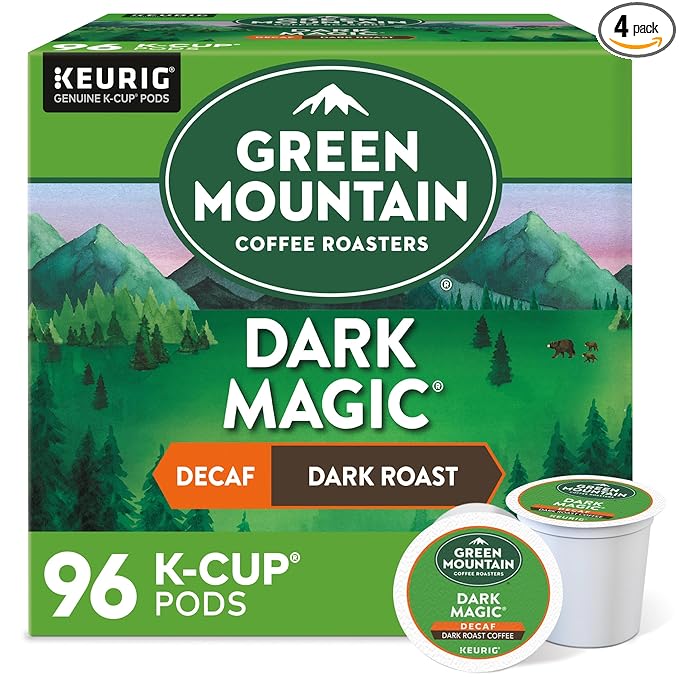 Green Mountain Coffee, Dark Magic Decaf, Single-Serve Keurig K-Cup Pods, Dark Roast, 96 Count (4 Boxes of 24 Pods)