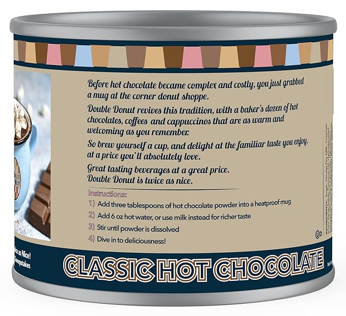 Double Donut Coffee Classic Bulk Hot Chocolate Mix, Rich Hot Cocoa 12 Ounce Canister, Hot Chocolate Powder