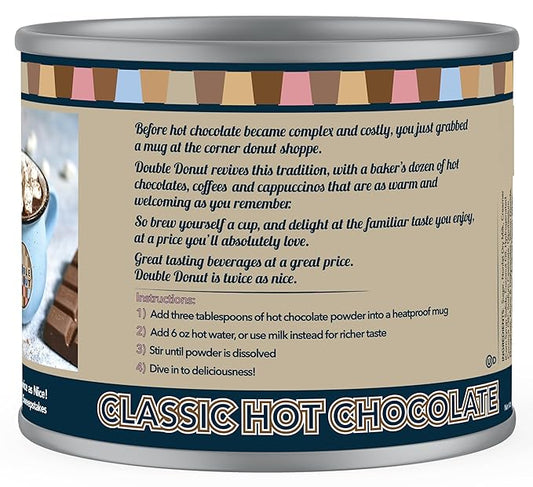 Double Donut Coffee Classic Bulk Hot Chocolate Mix, Rich Hot Cocoa 12 Ounce Canister, Hot Chocolate Powder