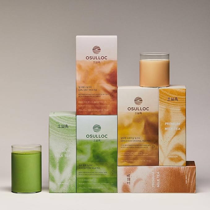OSULLOC Jeju Matcha Milk Tea (7oz X 10 Packets), Easy on-the-go Stick type Powder Blended tea, Deep flavored matcha & creamy milk