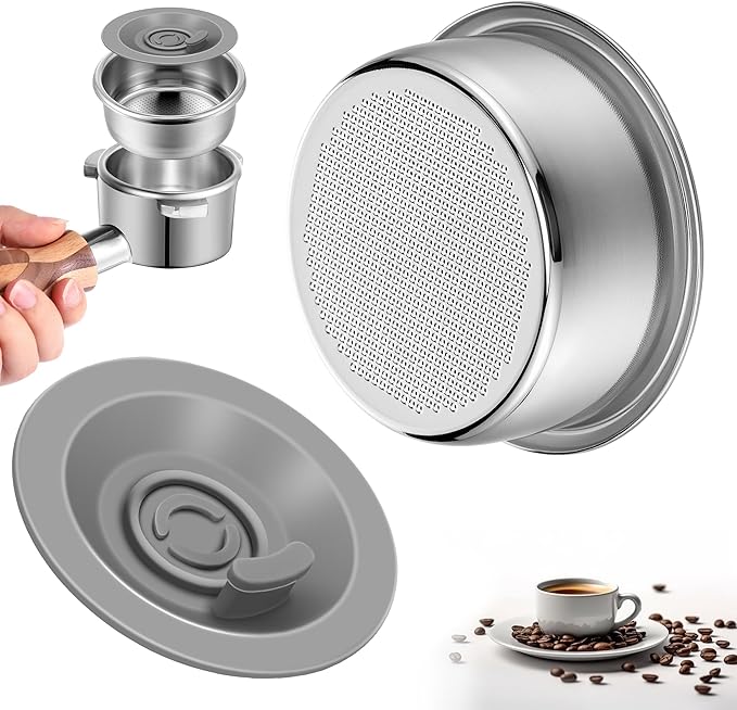 Dunkive 1 Pack 54mm Dual Wall Portafilter Basket Compatible with Breville Espresso Machines BES860XL/11.41, BES870, BES880, BES875, Two Cup Dual Wall Filter Replacement (Multi Port,Gray)