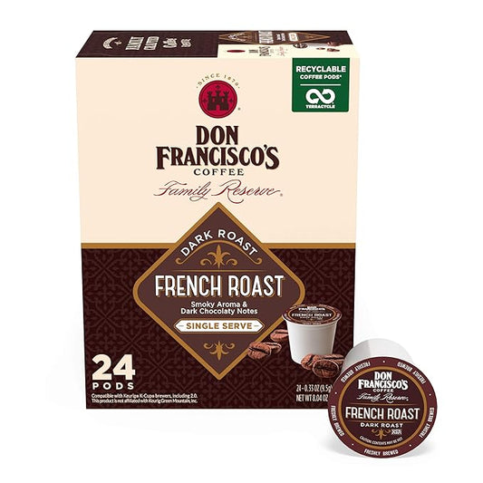 Don Francisco's French Roast Coffee Pods, 24 Count, Dark Roast, Compatible with Keurig Brewers