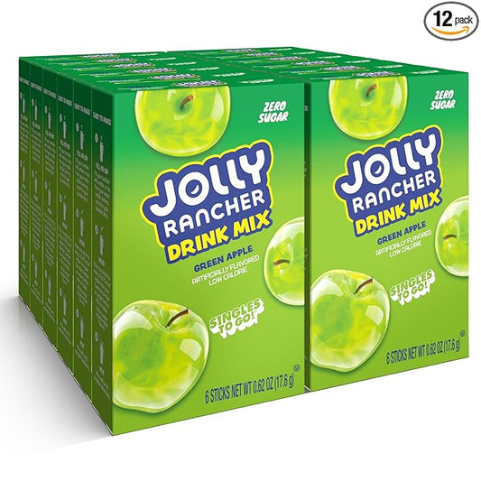 Jolly Rancher Singles To Go Powdered Drink Mix, Green Apple, 72 Total Servings, Sugar-Free Drink Powder, Just Add Water, 0.62 Ounce (Pack of 12)