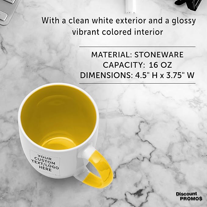 Custom Bistro Style Large Coffee Mugs 16 oz. Set of 10/50/100, Personalized Bulk Pack - Perfect for Coffee, Tea, Espresso, Hot Cocoa, Other Beverages - Yellow