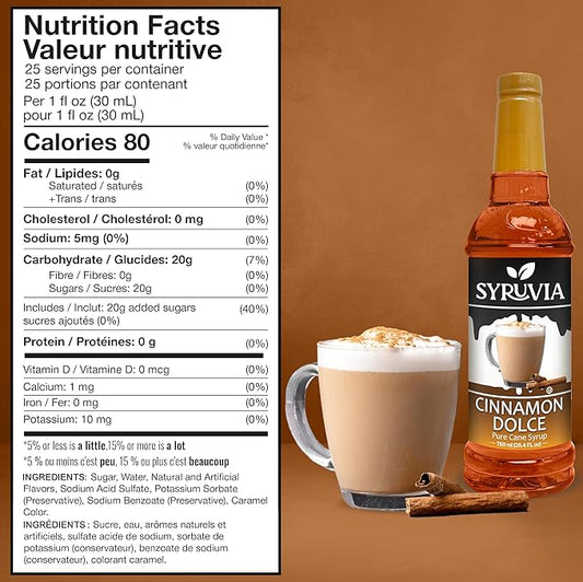 Syruvia Coffee Syrup, Cinnamon Dolce Flavored Syrup for Drinks, Lattes, and Desserts – 25.4 fl oz