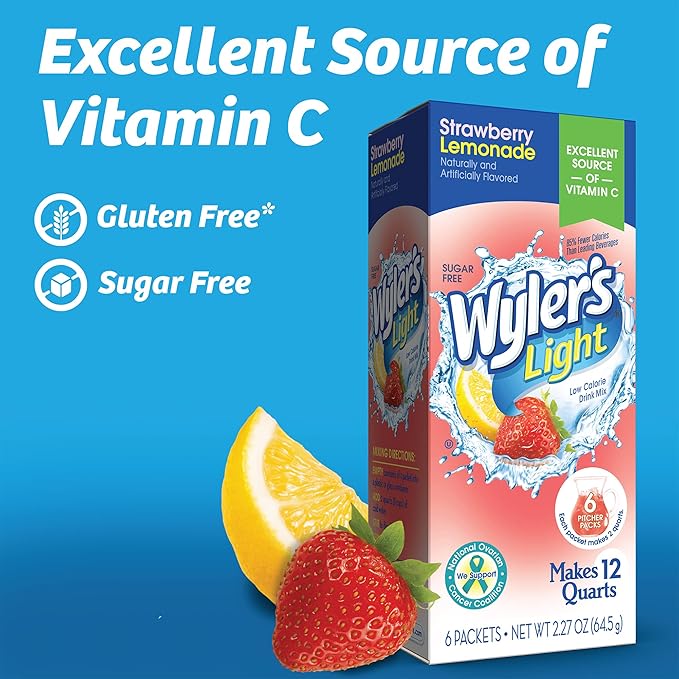 Wyler's Light Pitcher Packs, Water Drink Mix, Strawberry Lemonade,6 Pitcher Packets