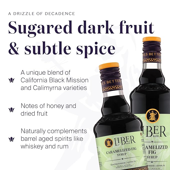 Liber & Co. Caramelized Fig Syrup - Made with California Mission & Calimyrna Figs - Perfect for Old Fashioneds, Manhattans & Aged Spirit Cocktails - Makes 50 Drinks - Craft Cocktail Mixer (25.4 oz)