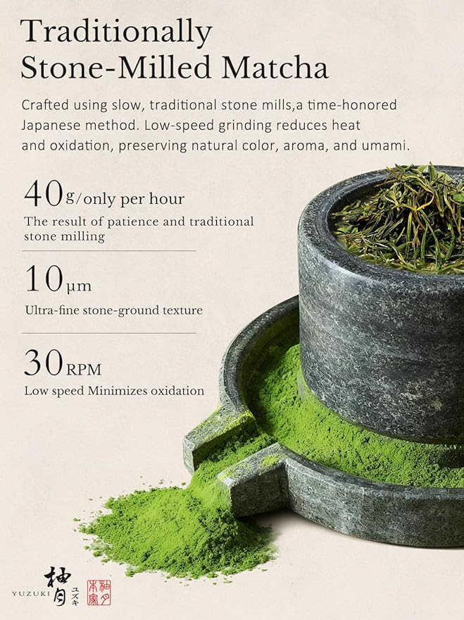 YUZUKI Matcha 100g - Japanese Ceremonial Grade Matcha Green Tea Powder- First Harvest - Product of Japan, Uji Kyoto - Zero Sugar - USDA and JAS Certified (3.5 oz)