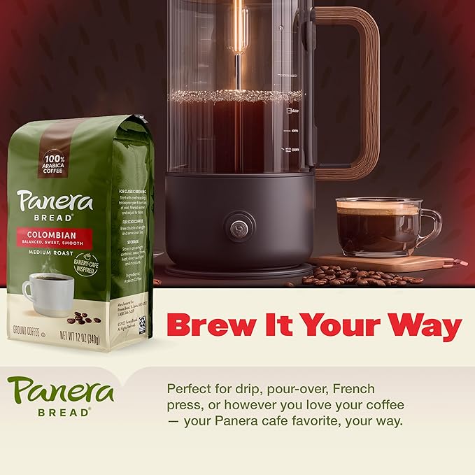 Panera Colombian Ground Coffee, Medium Roast With Brown Sugar Hints - Smooth Balanced Everyday Brew, 100% Arabica Beans, Clean Label No Artificial Ingredients - Kosher Certified, 12oz Bag Pack of 6 (72oz Total)